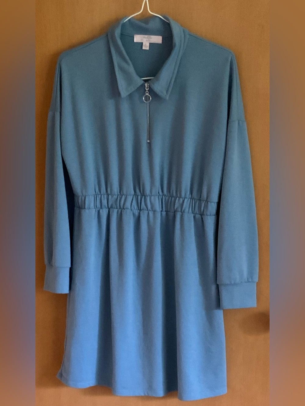 Moa Moa Teal Blue Long Sleeve Zip Front Kids Dress
